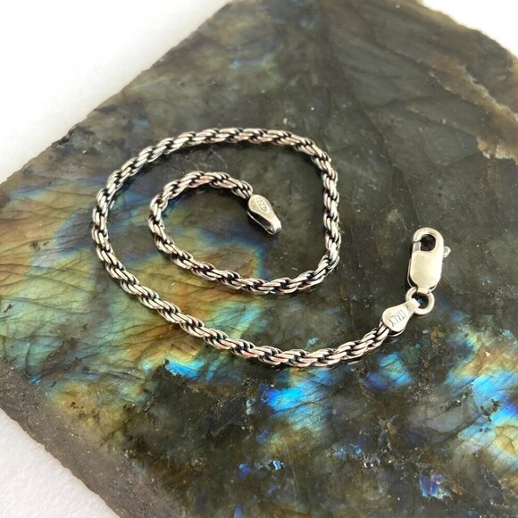 Italian Sterling Silver 925 Italy Dainty 2MM Twisted Rope Chain Bracelet 8” - Picture 9 of 16